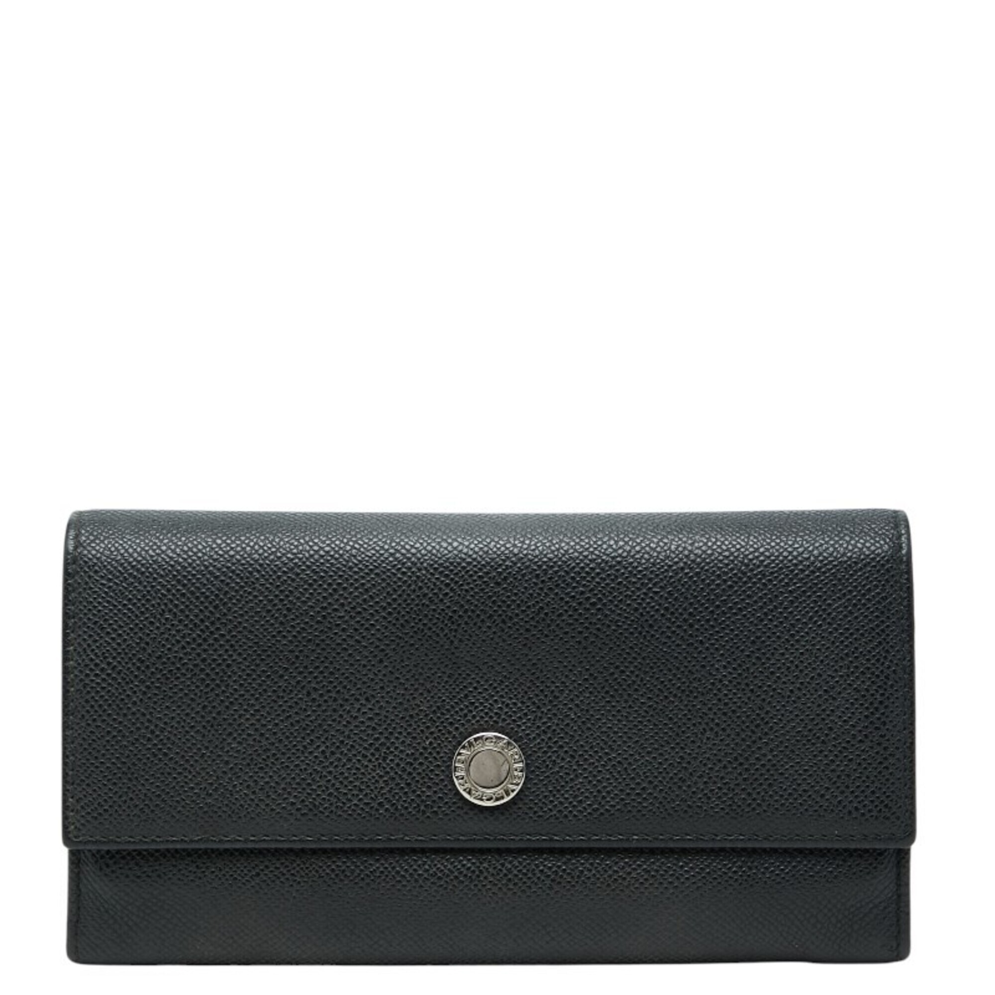 Bulgari Long Wallet 27749 Black Leather Women's Bvlgari